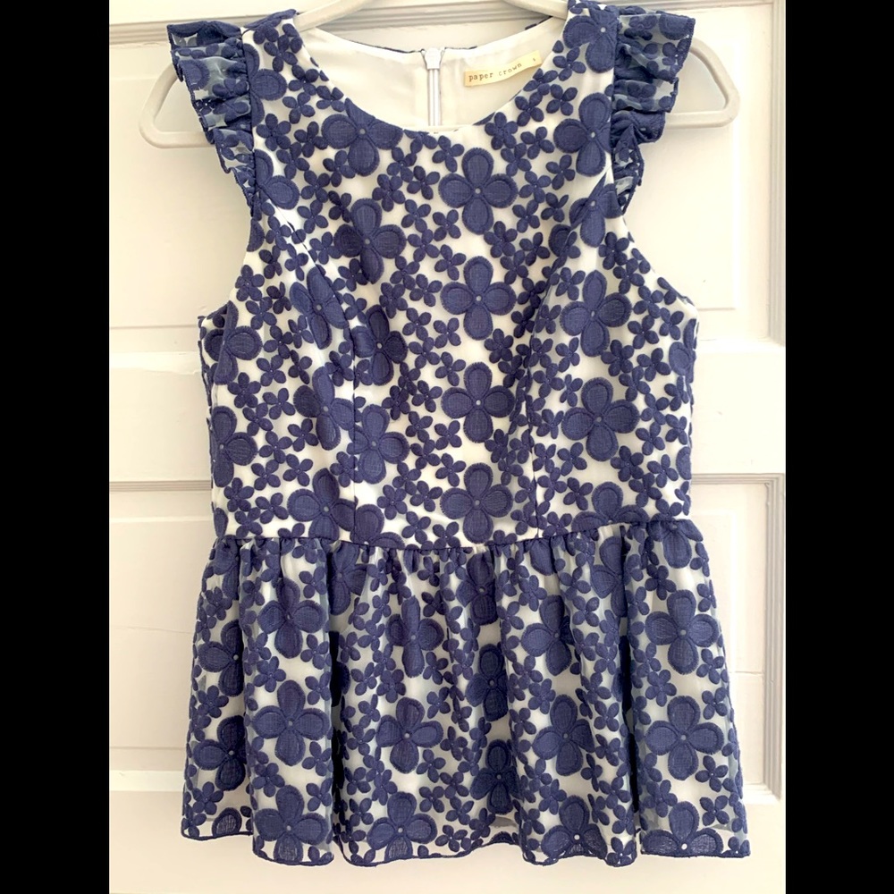 Purple Crown Silk Flower Peplum Sleeveless Top